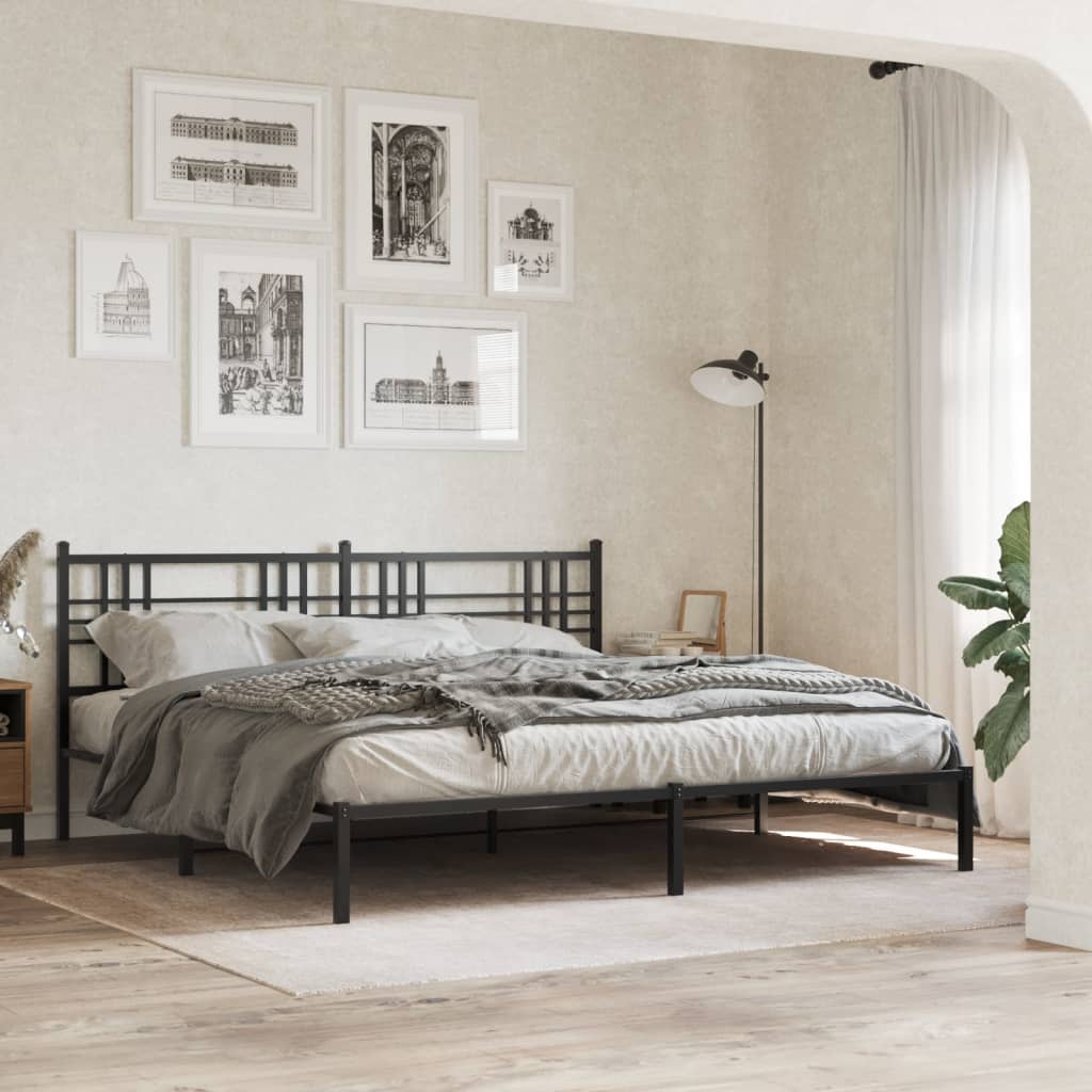 vidaXL Metal Bed Frame with Headboard Black 76"x79.9" King