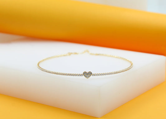 18K Gold Filled Neck Choker With Heart Zirconia Stones (H50)-0