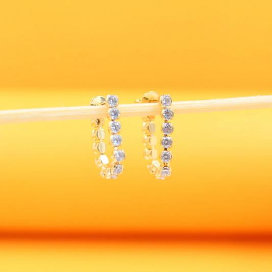 18K Gold Filled CZ Half Stud Earrings (L331)