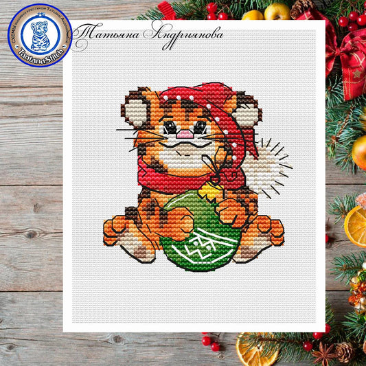 A tiger cub and a ball - PDF Cross Stitch Pattern