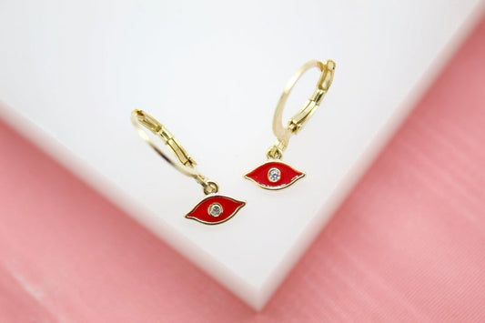 18K Gold Filled Evil Eye Huggies Earrings With CZ Stones (L162)-0