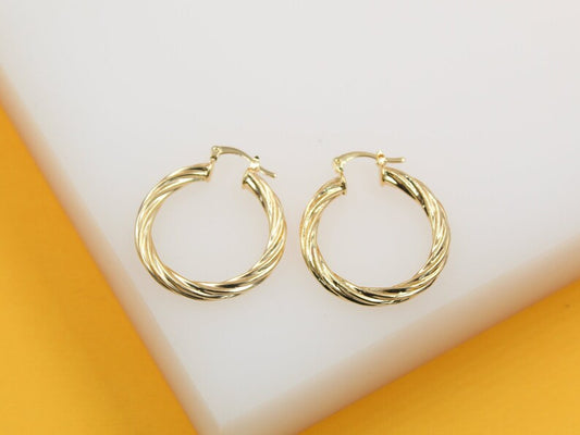 18K Gold Filled 4mm Thick Twisted Hoops Lever Back Earrings (J117-115)