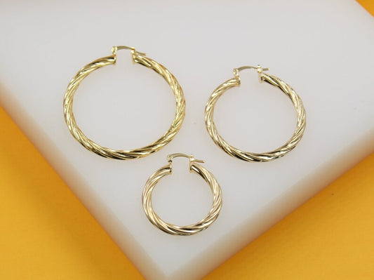 18K Gold Filled 4mm Thick Twisted Hoops Lever Back Earrings (J117-115)-0