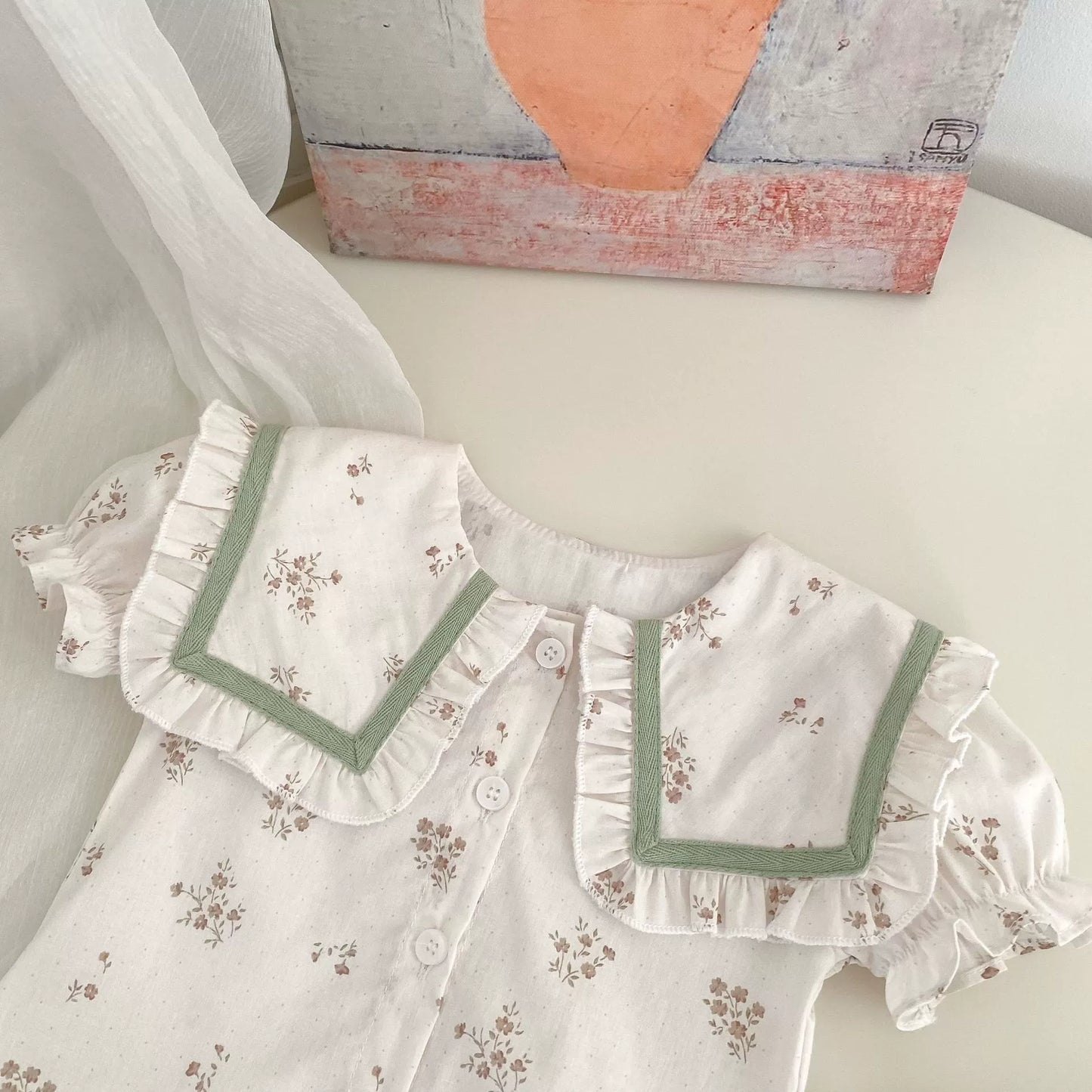 Summer Baby Kids Girls Floral Pattern Short Sleeves Top and Onesies Overalls Clothing Set-3