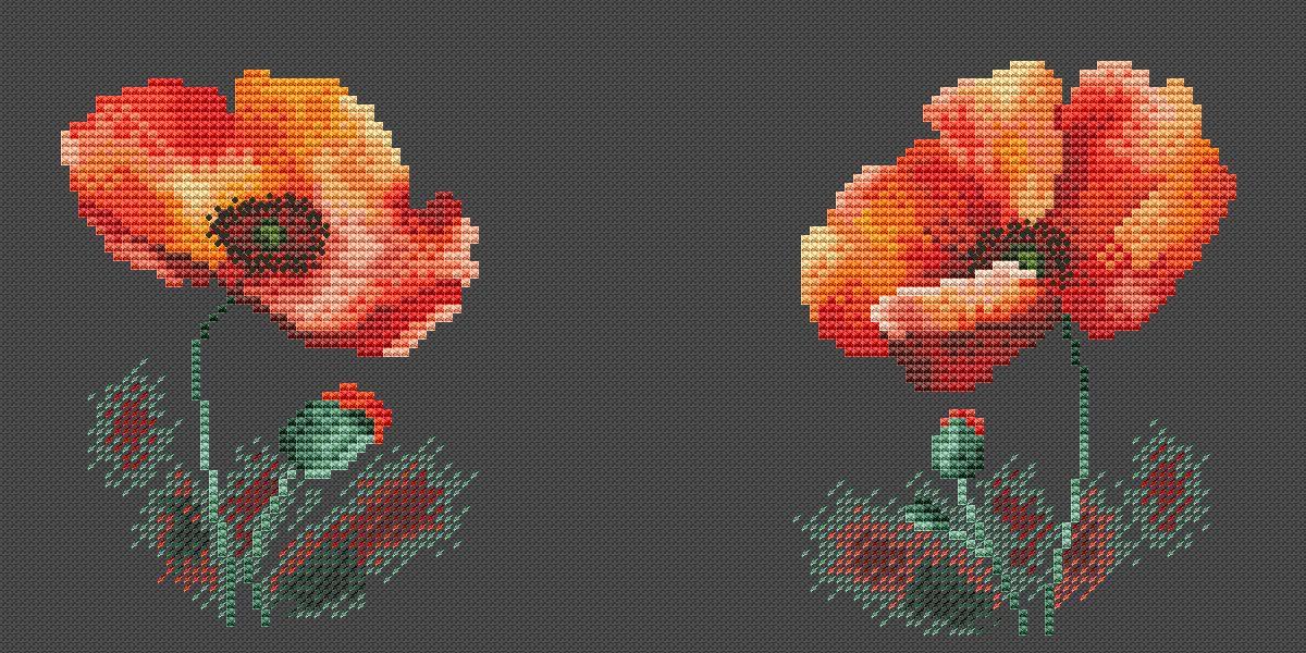 Watercolor Poppy On Black 1 - PDF Cross Stitch Pattern